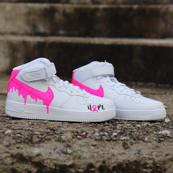 Nike Air Force 1 Mid Pink Paint drip "HOPE" Breast Cancer Awareness Cust… - Picture 3 of 9